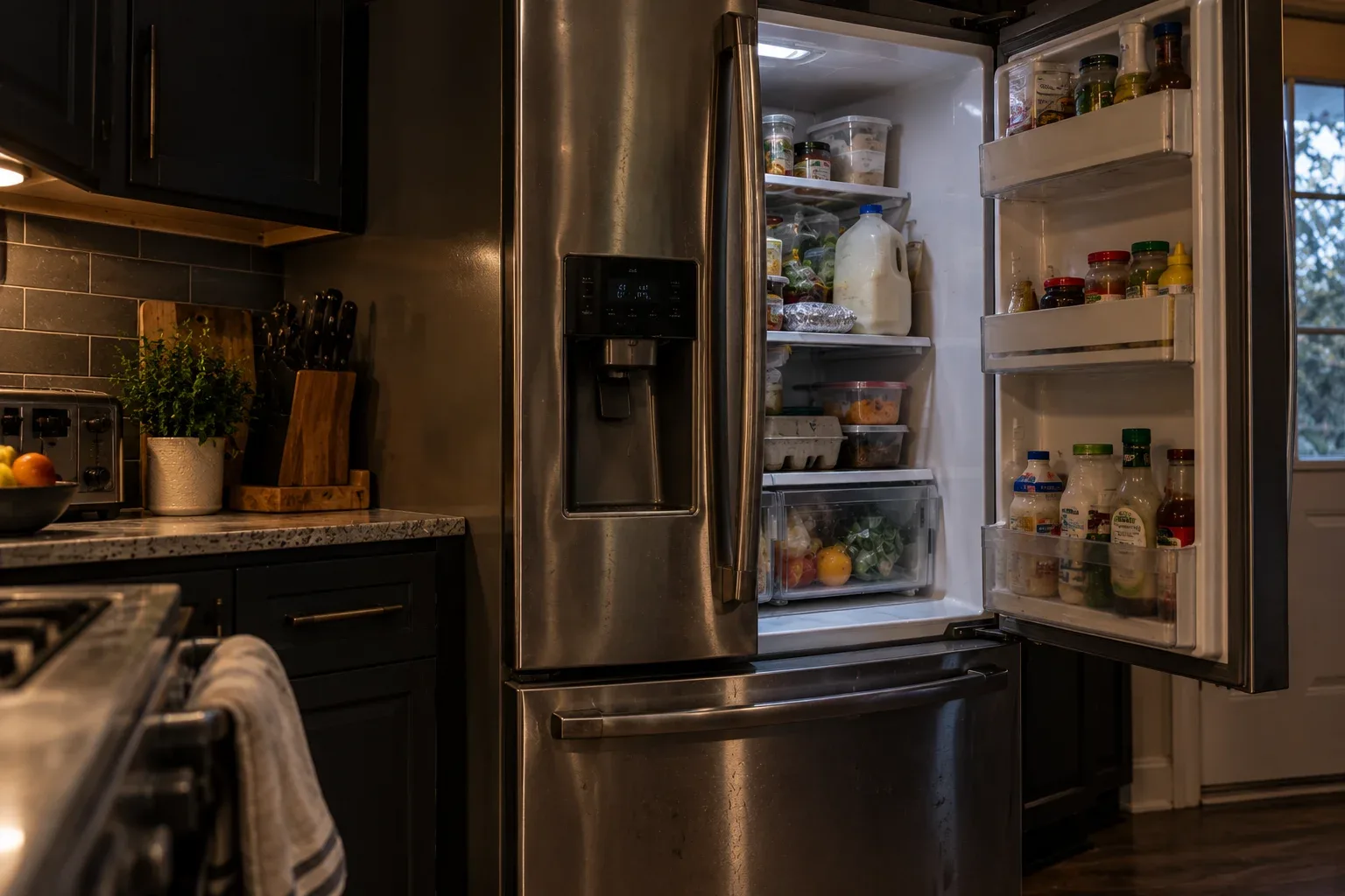 Residential refrigerator in a kitchen in Midland, Ontario