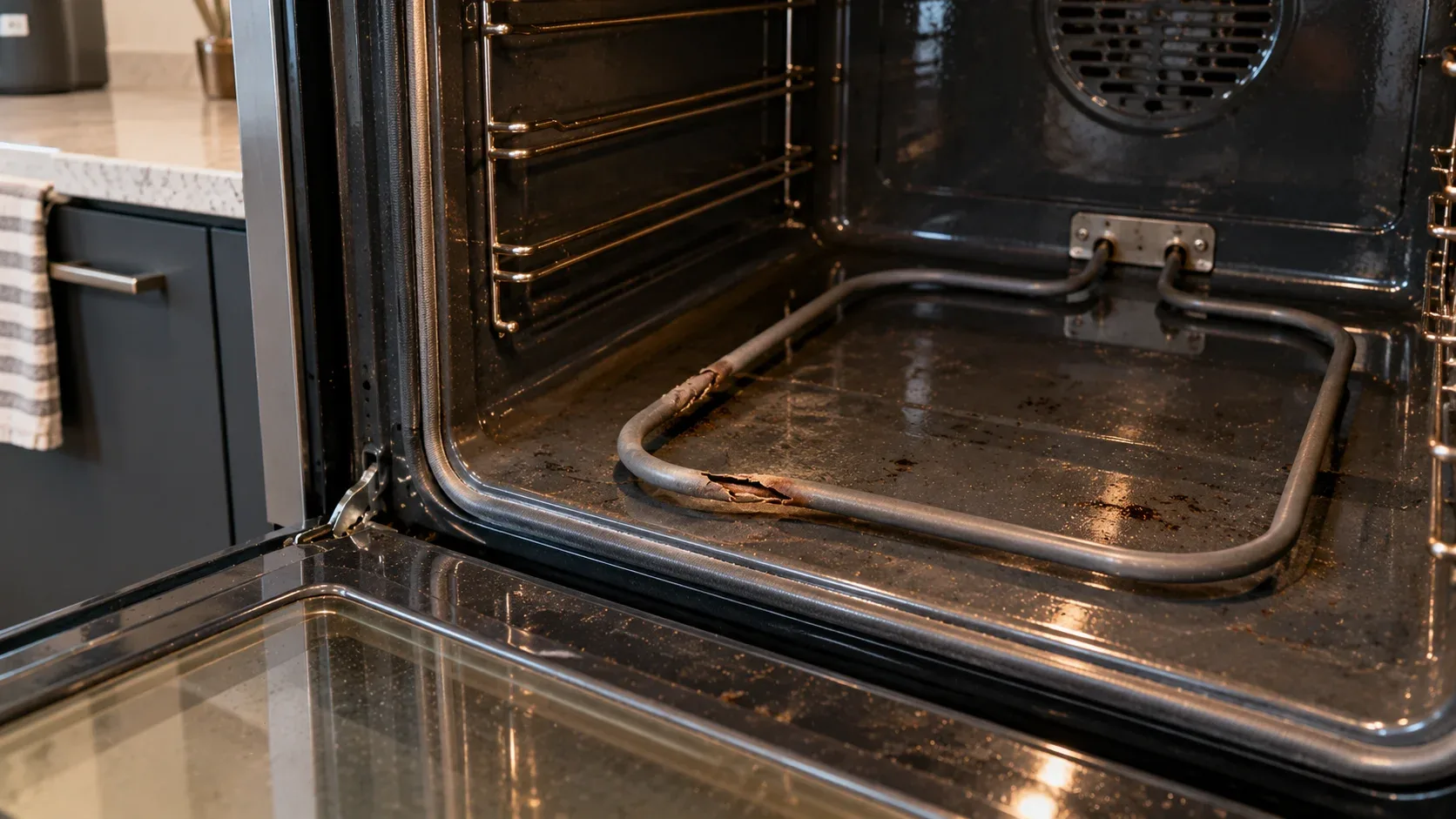 Oven cavity and baking racks in a residential kitchen